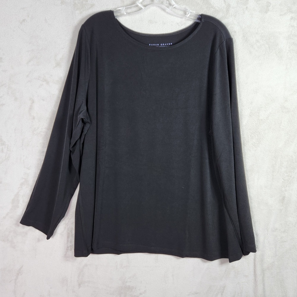 Susan Graver Tunic Womens XL Black Liquid Knit Ballet Neck Top Basic A711460‎